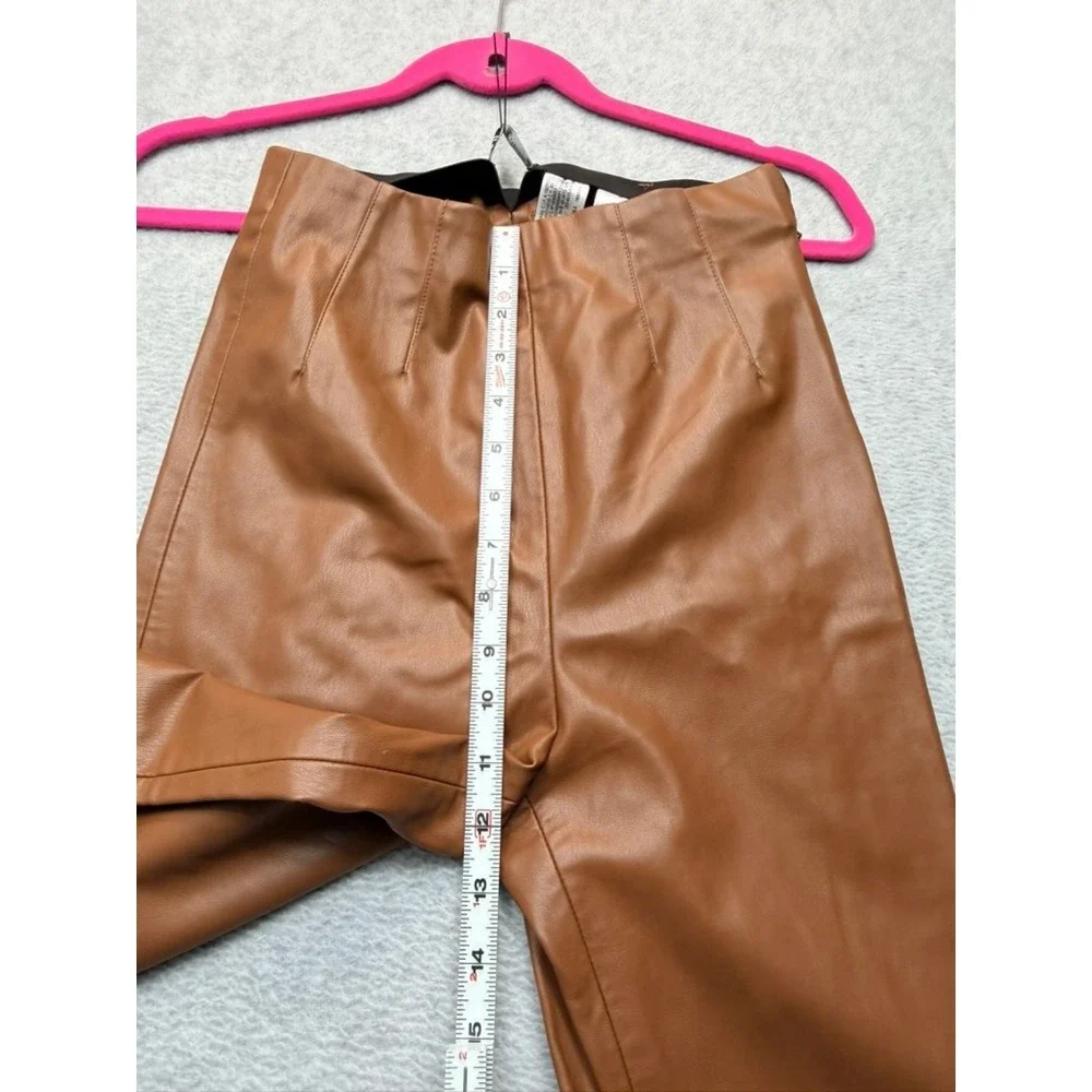 Zara Faux Leather High Rise Straight Leg Pants Cognac Brown Women Small